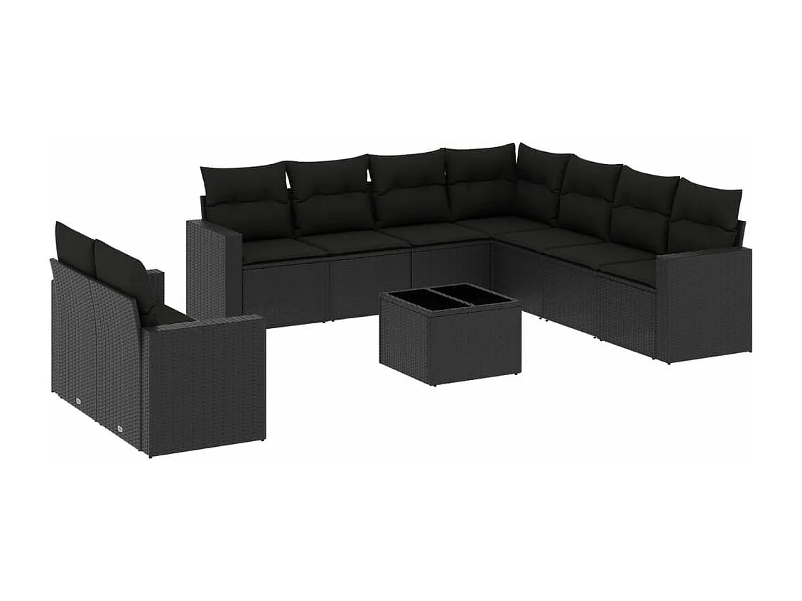 Salon de jardin 10 pcs avec coussins noir résine tressée