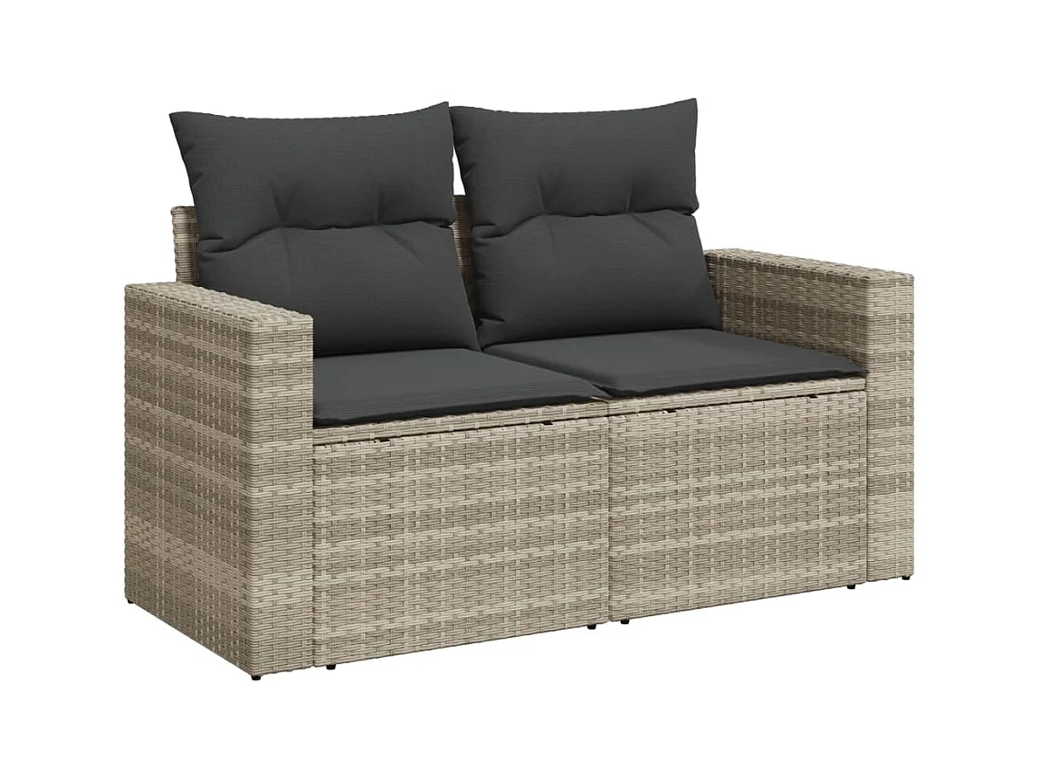 7-tlg. Garten-Sofagarnitur mit Kissen Hellgrau Poly Rattan