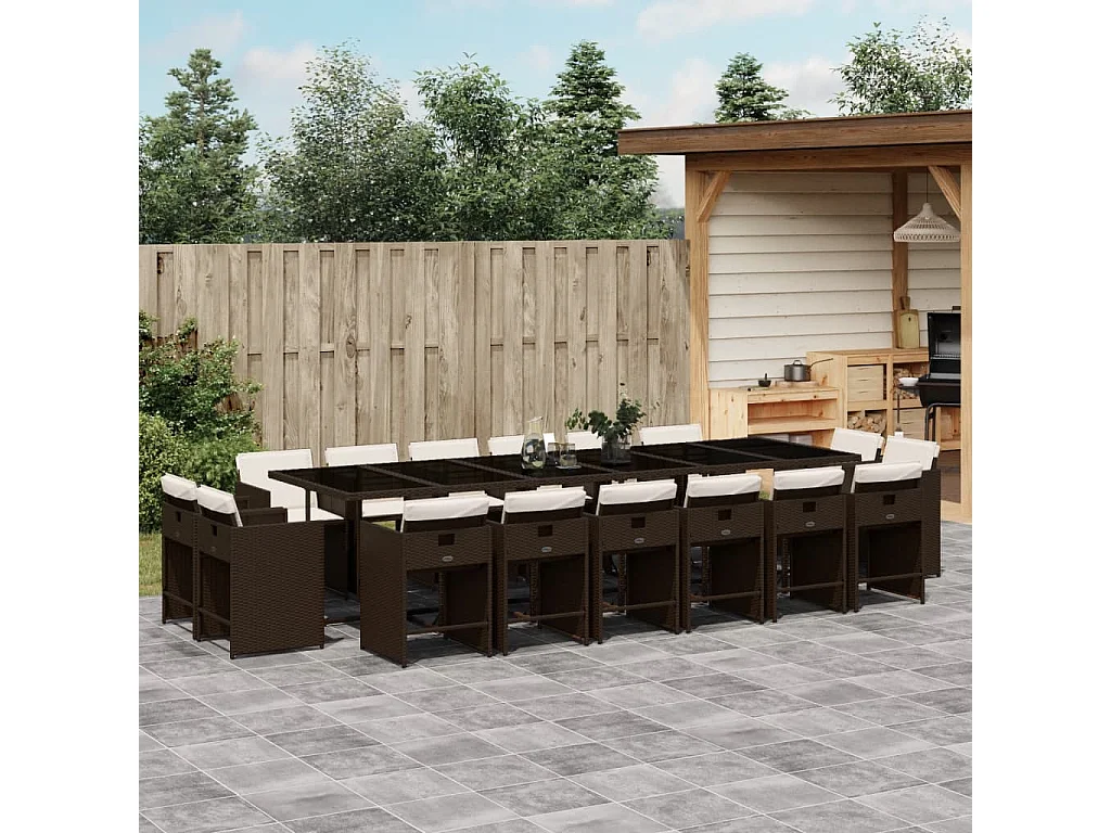 Ensemble à manger de jardin et coussins 17 pcs marron rotin