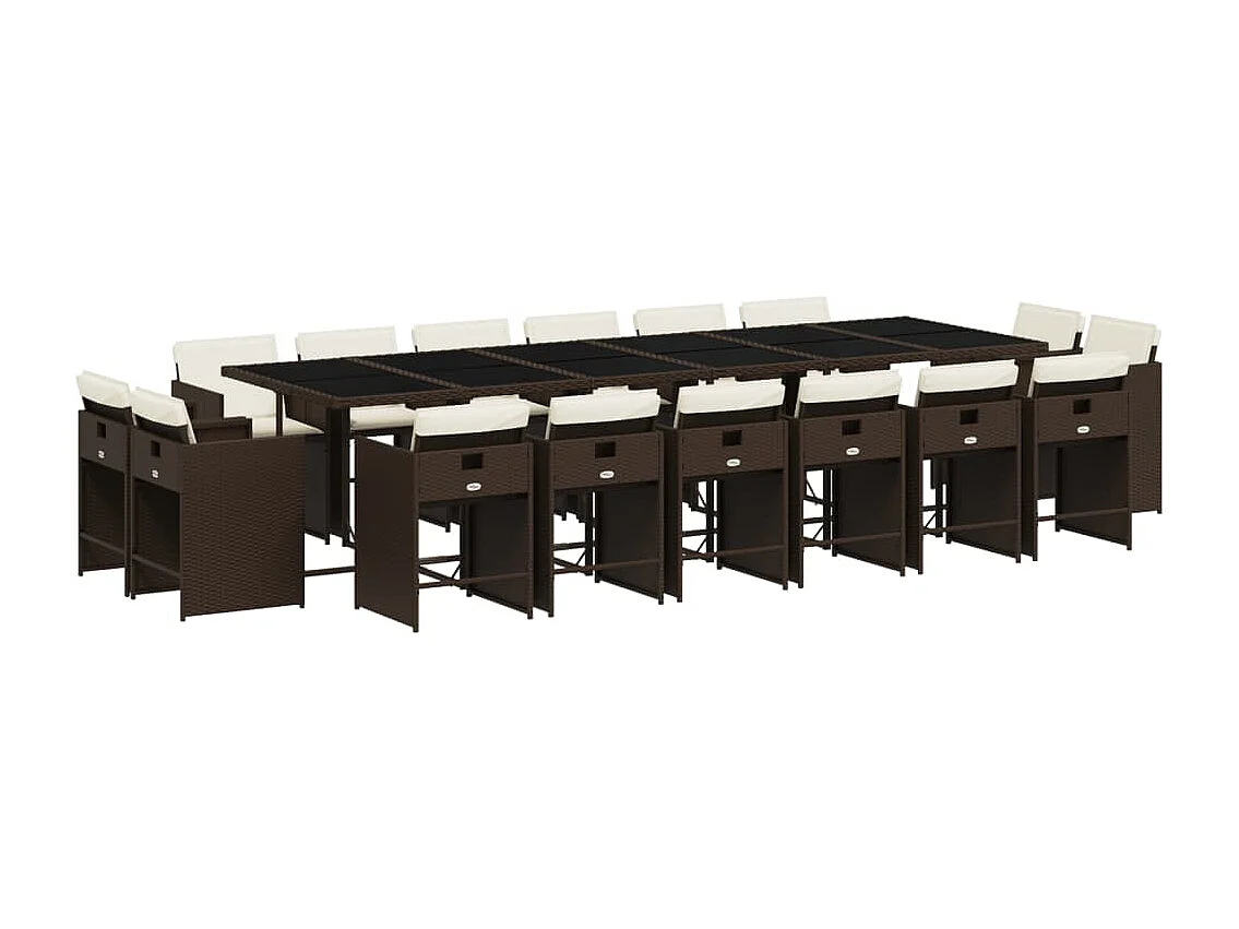 Ensemble à manger de jardin et coussins 17 pcs marron rotin