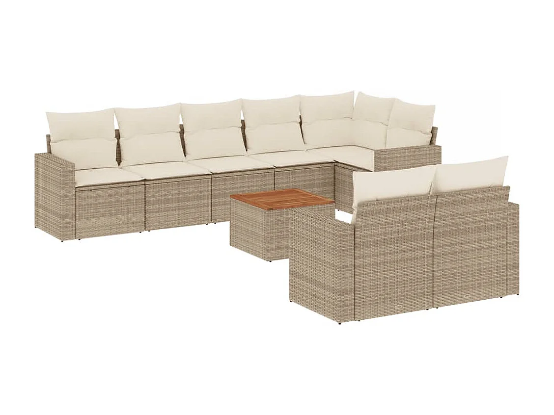 Salon de jardin avec coussins 9 pcs beige résine tressée