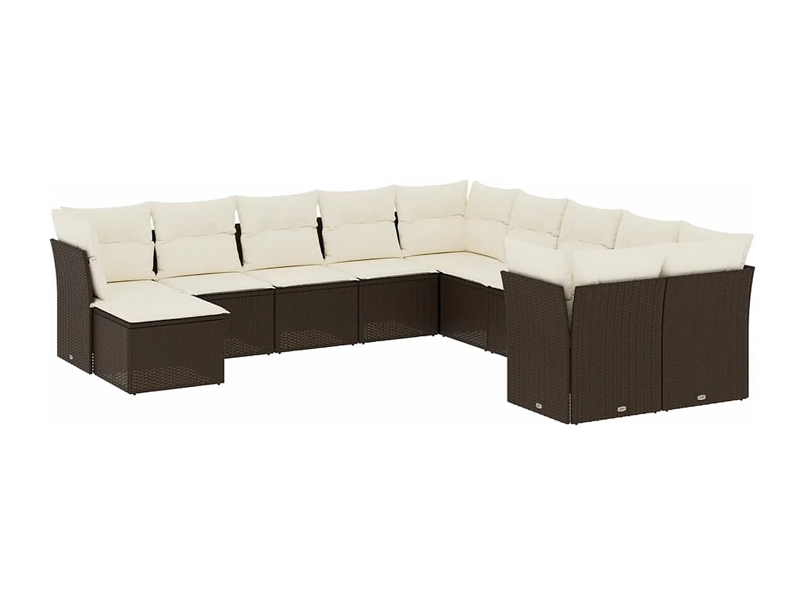 Set de sofás de jardín 11 pzas cojines ratán sintético marrón