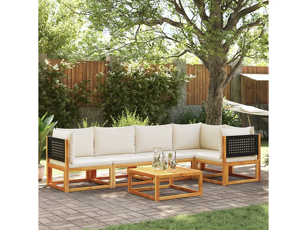 Salon de jardin avec coussins 6 pcs bois d'acacia solide