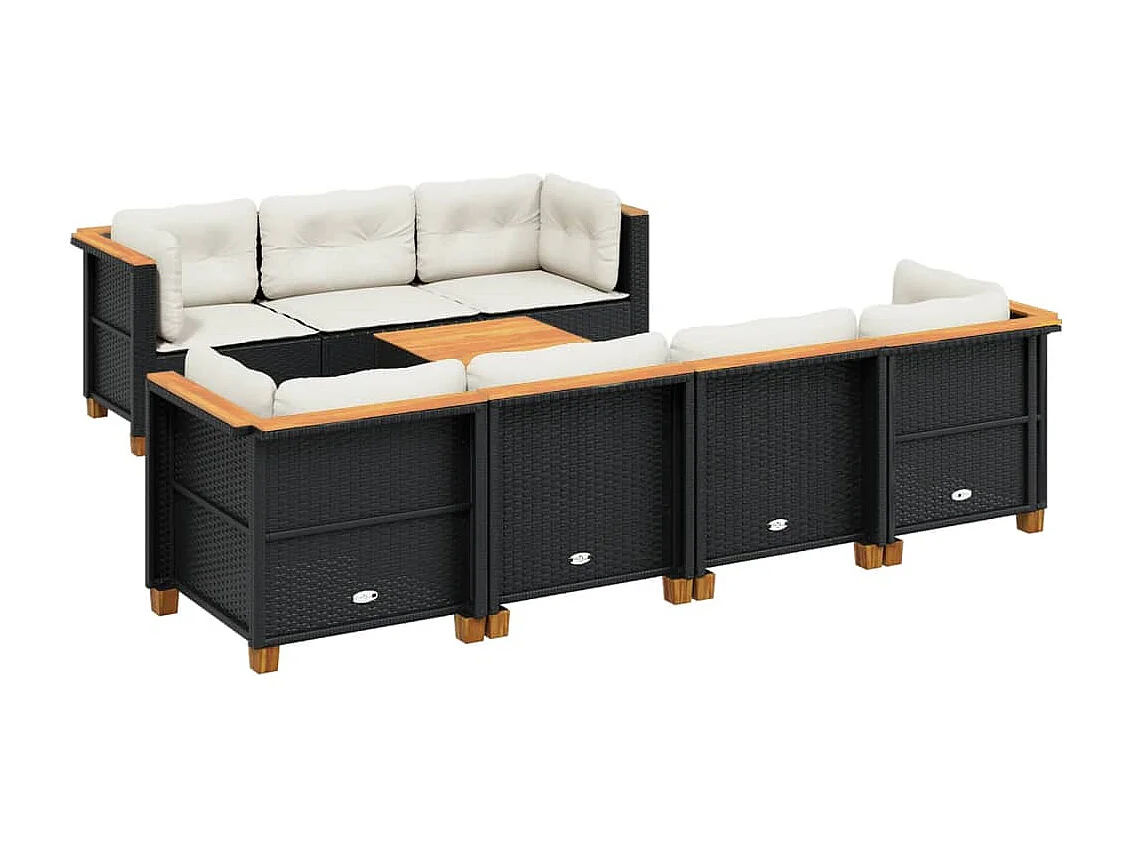 8-tlg. Garten-Sofagarnitur mit Kissen Schwarz Poly Rattan