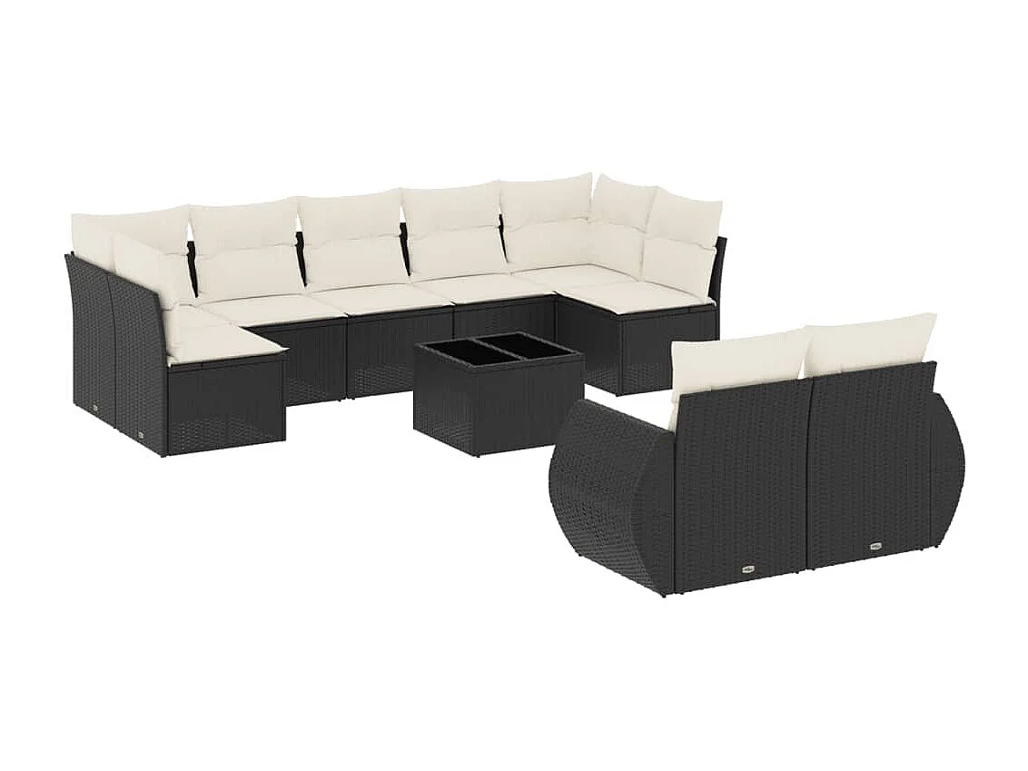 Salon de jardin 10 pcs avec coussins noir résine tressée