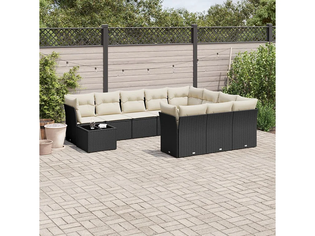Set Divani da Giardino 11 pz con Cuscini in Polyrattan Nero
