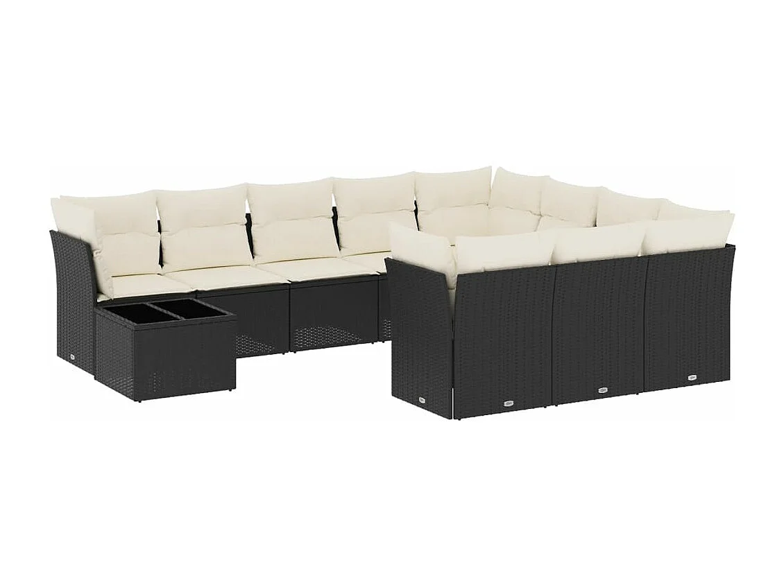 11-tlg. Garten-Sofagarnitur mit Kissen Schwarz Poly Rattan