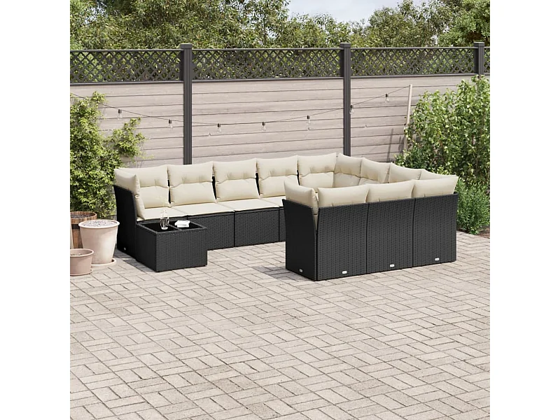 Set Divani da Giardino 11 pz con Cuscini in Polyrattan Nero