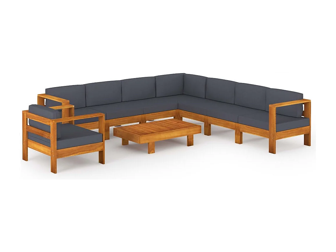 Muebles de jardín 9 pzas con cojines  gris oscuro madera acacia