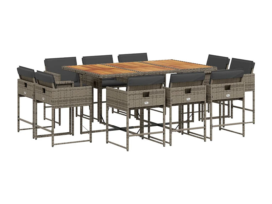 Ensemble à manger de jardin 11pcs avec coussins gris poly rotin