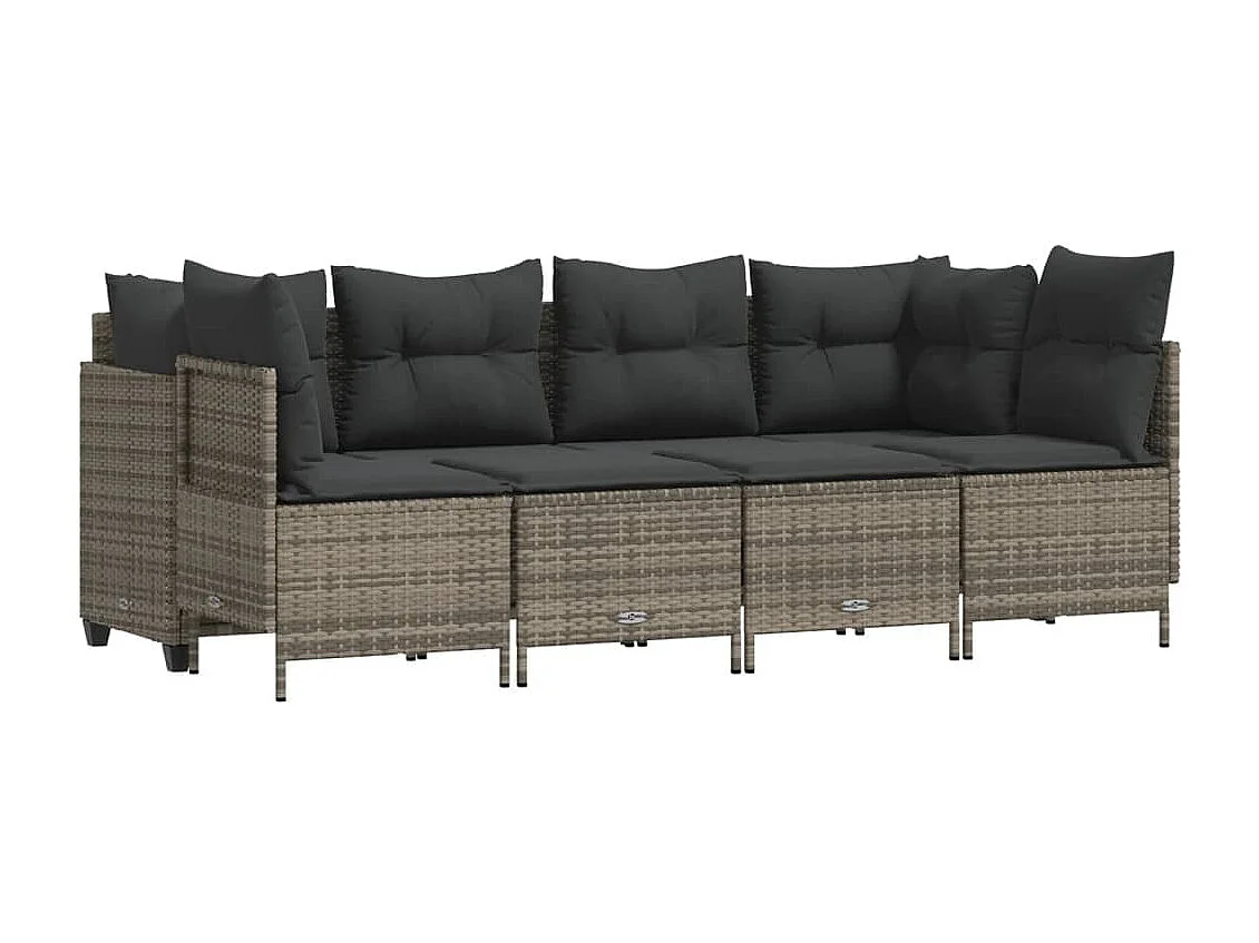 Salon de jardin 5 pcs avec coussins gris résine tressée