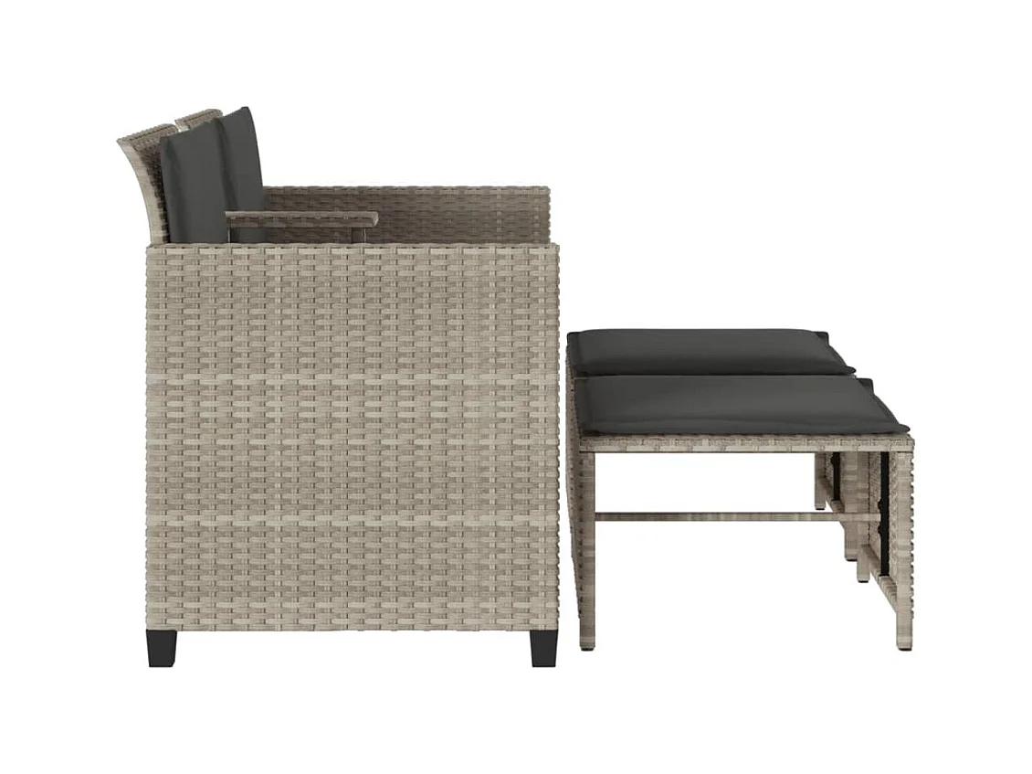 Canapé de jardin 2 places avec table tabourets gris clair rotin
