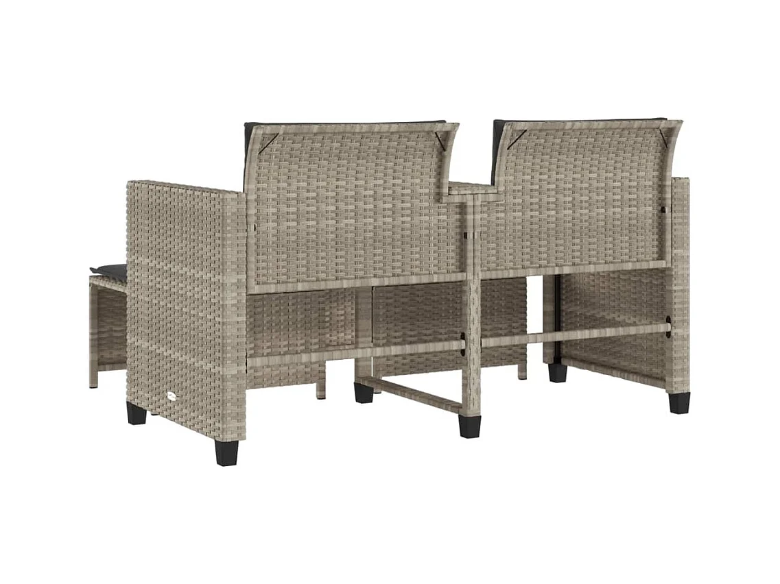 Canapé de jardin 2 places avec table tabourets gris clair rotin