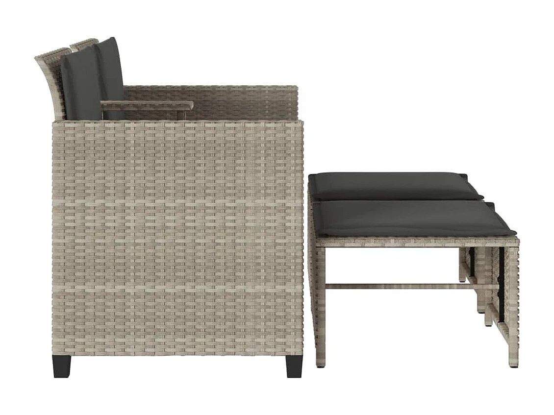 Divano Giardino 2Posti Tavolo Sgabelli Grigio Chiaro Polyrattan