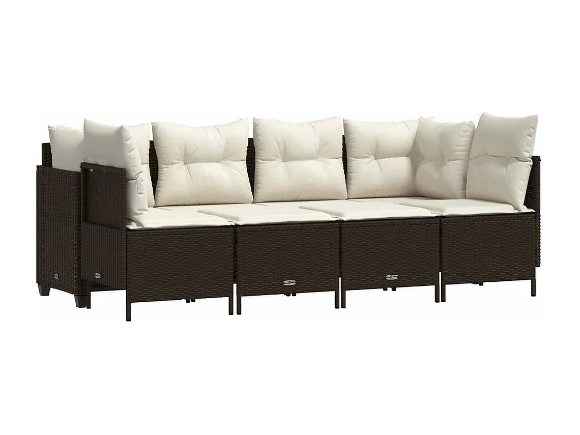 Set Divano da Giardino 5 pz con Cuscini Marrone in Polyrattan