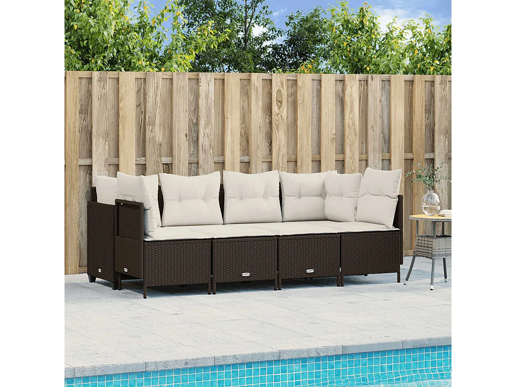 Salon de jardin avec coussins 5 pcs marron résine tressée