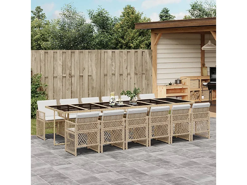 Ensemble à manger de jardin et coussins 13 pcs beige