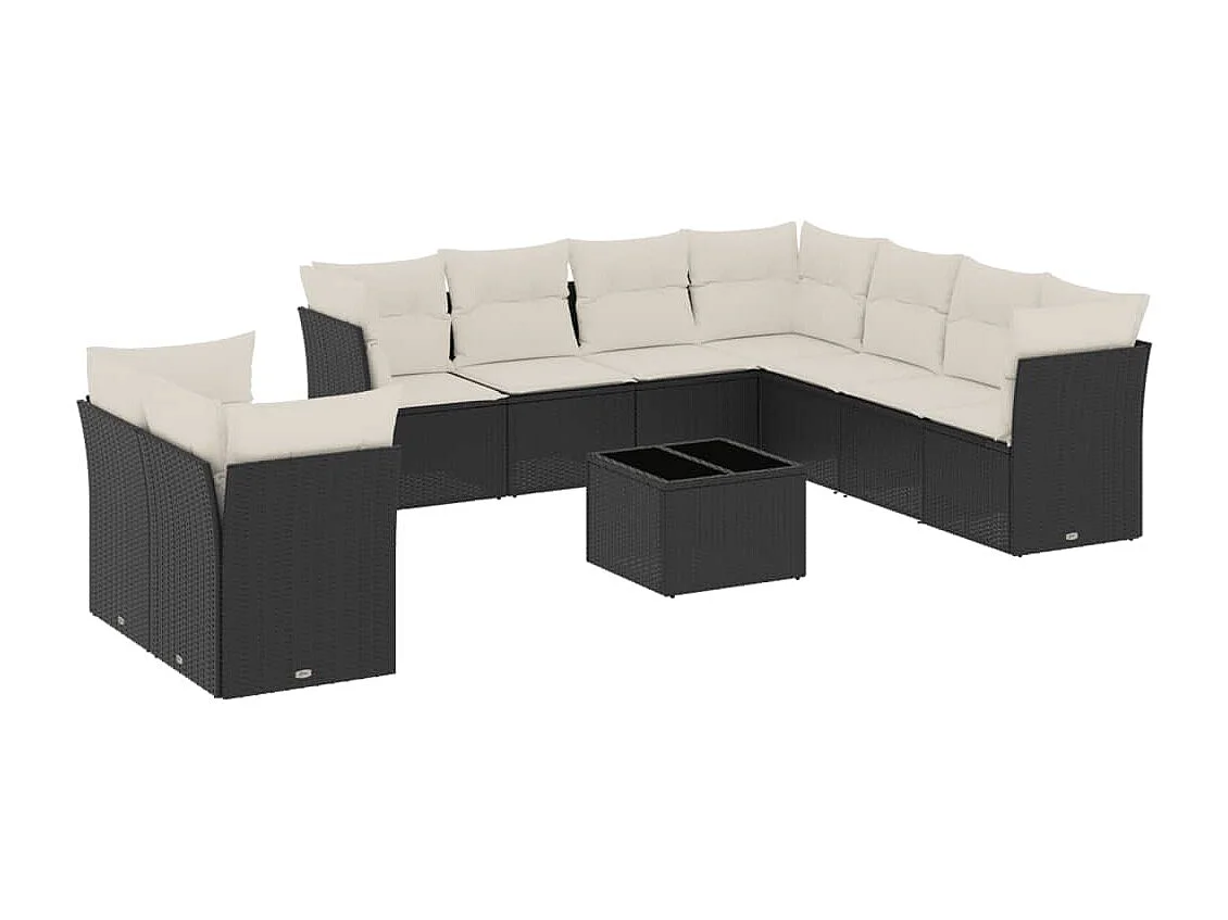 10-tlg. Garten-Sofagarnitur mit Kissen Schwarz Poly Rattan