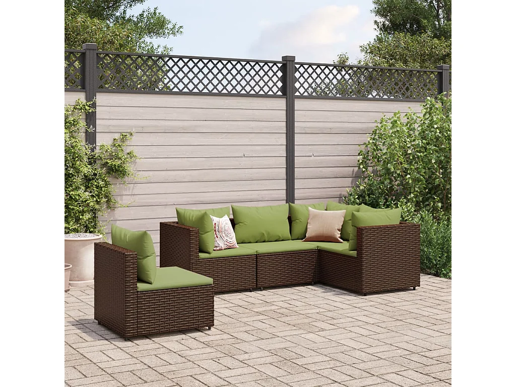 Salon de jardin 5 pcs avec coussins Marron Résine tressée