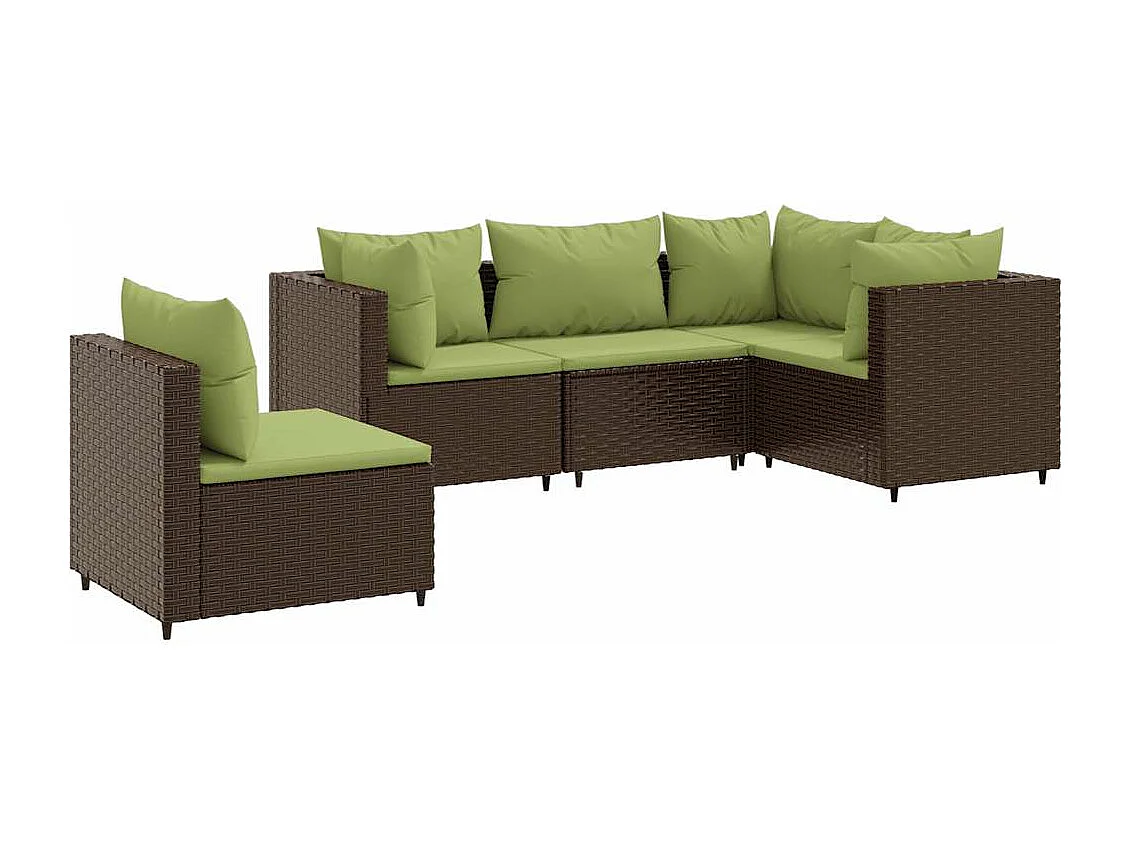 Salon de jardin 5 pcs avec coussins Marron Résine tressée