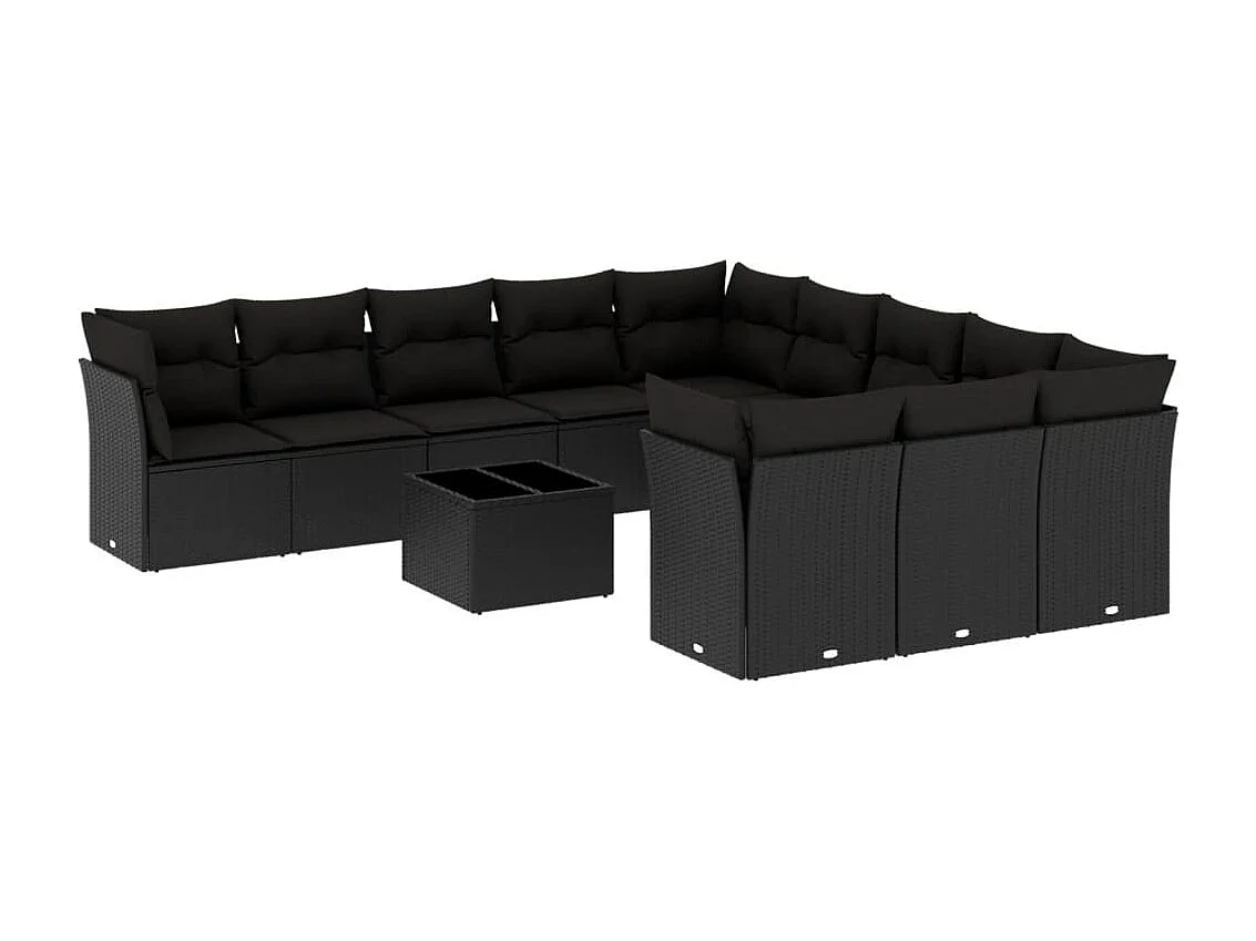 Salon de jardin 12 pcs avec coussins noir résine tressée