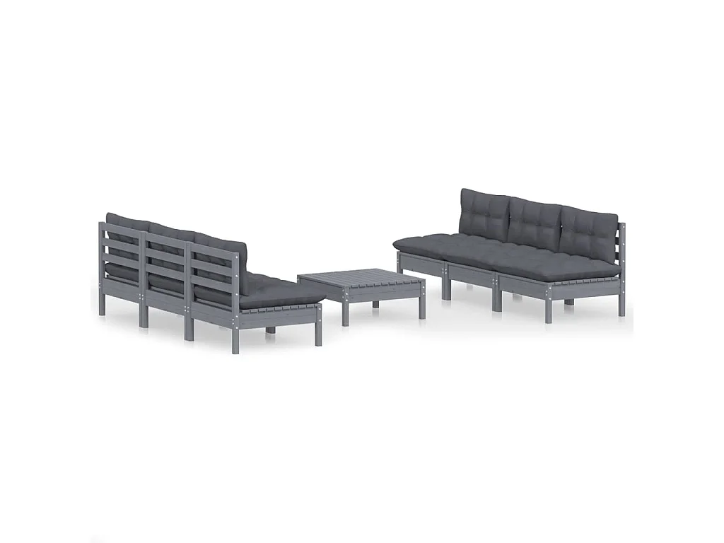 Set Divani da Giardino 7 pz con Cuscini Antracite Legno di Pino