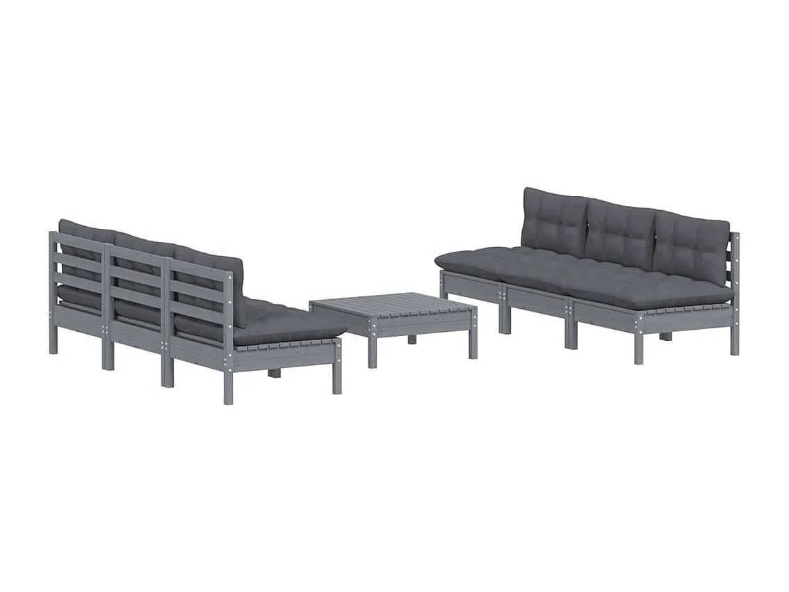Set Divani da Giardino 7 pz con Cuscini Antracite Legno di Pino