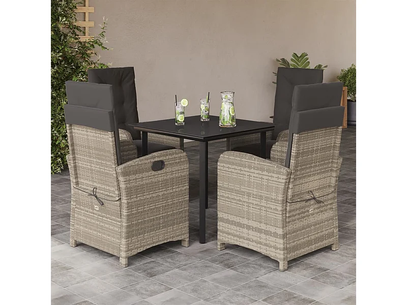 Ensemble à manger de jardin et coussins 5 pcs gris clair rotin