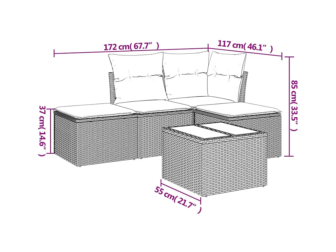 5-tlg. Garten-Sofagarnitur mit Kissen Beige Poly Rattan