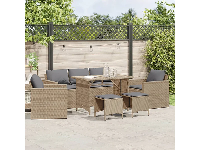 Salon de jardin avec coussins 6 pcs beige résine tressée