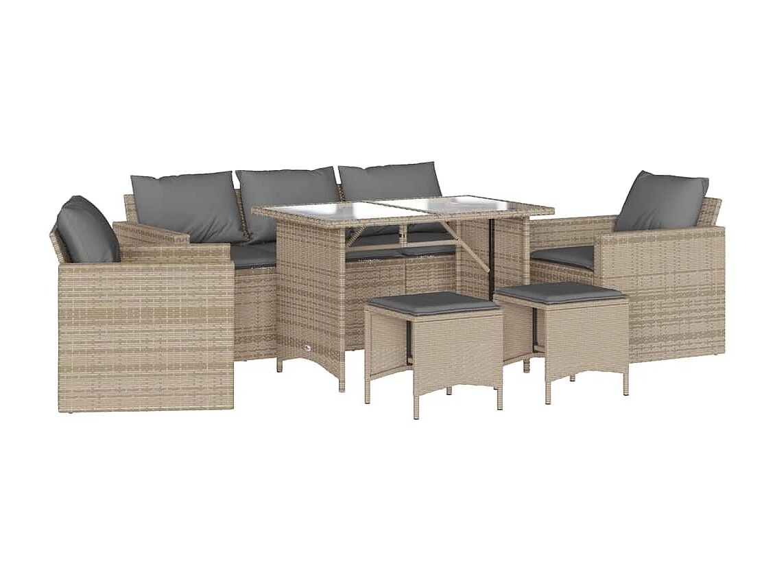 Salon de jardin avec coussins 6 pcs beige résine tressée