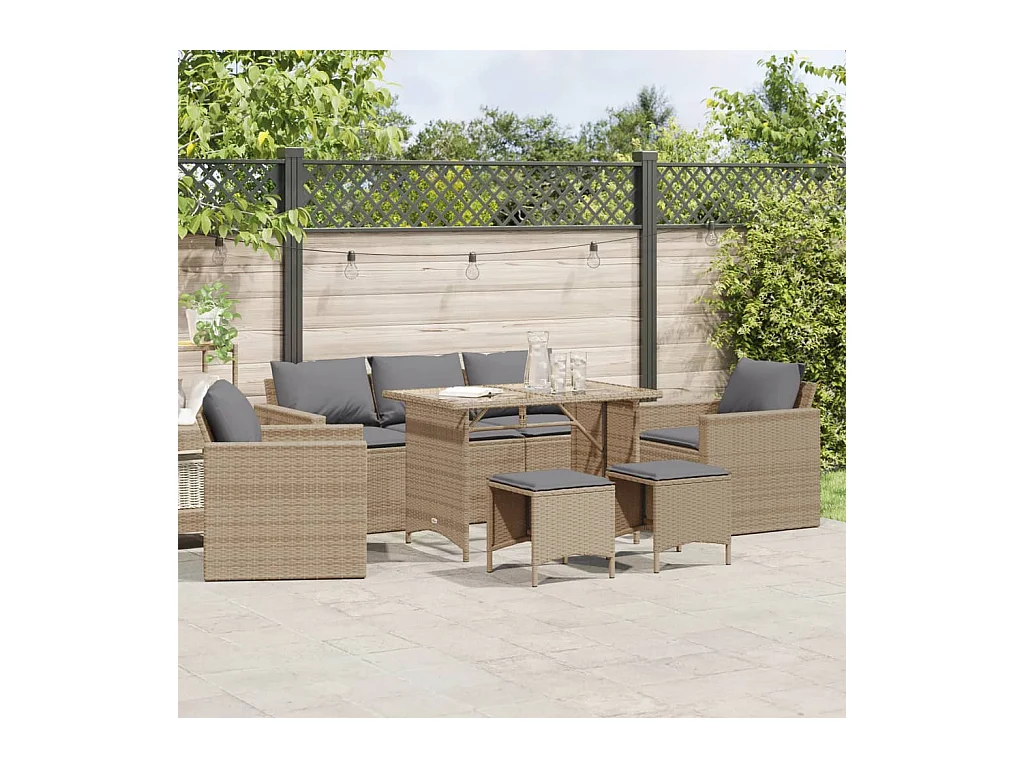 Salon de jardin avec coussins 6 pcs beige résine tressée