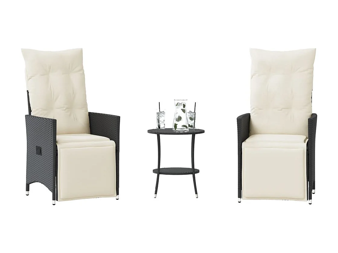 Ensemble de bistro 3 pcs avec coussins noir résine tressée