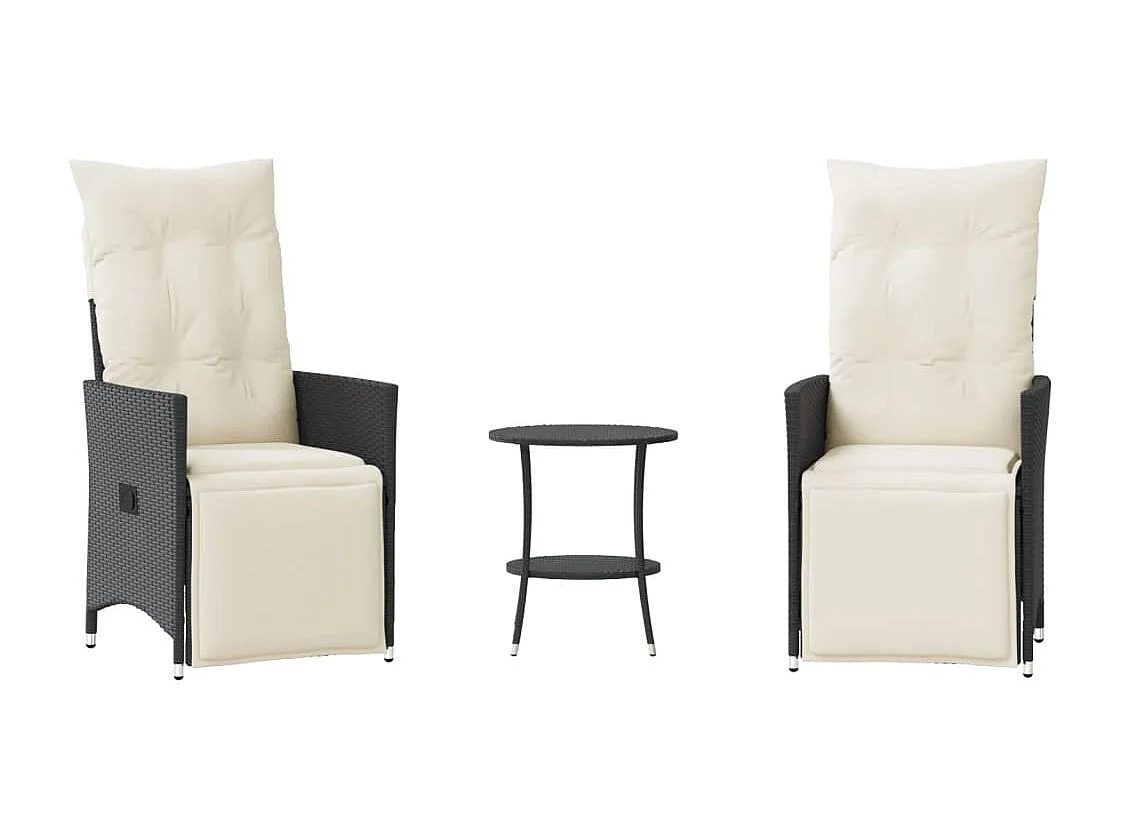 Ensemble de bistro 3 pcs avec coussins noir résine tressée