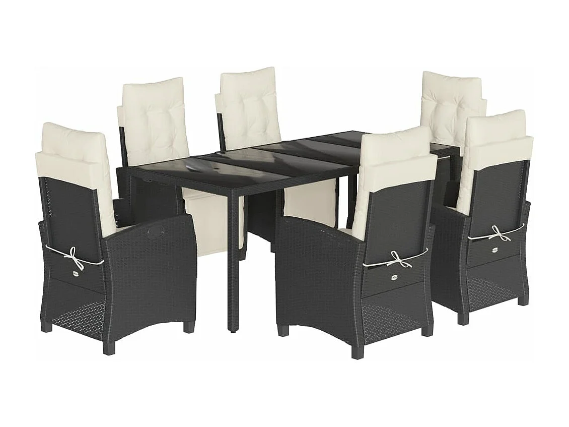 Set de comedor de jardín 7 pzas y cojines ratán sintético negro