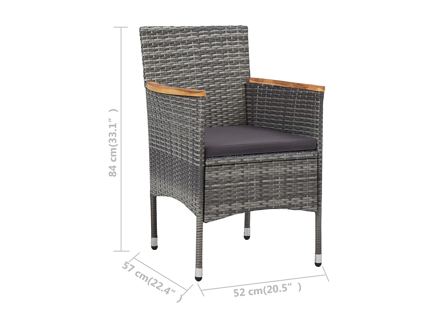 Ensemble à manger de jardin 3 pcs Gris