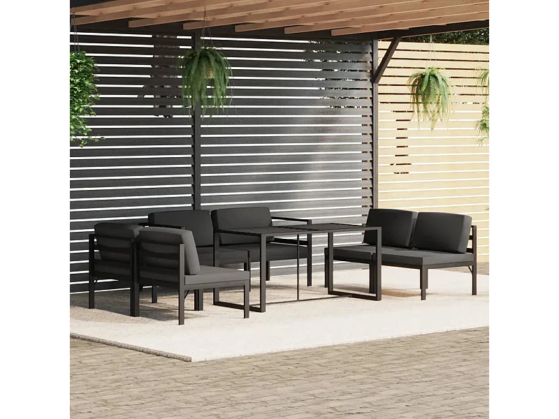 7-delige Loungeset met kussens aluminium antracietkleurig