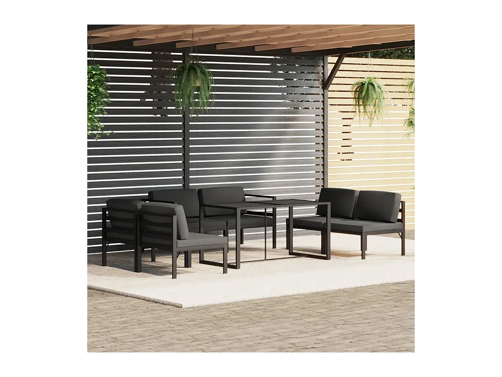 Set muebles de jardín 7 pzas y cojines aluminio gris antracita