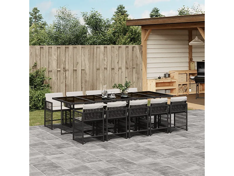 11-delige Tuinset met kussens poly rattan zwart