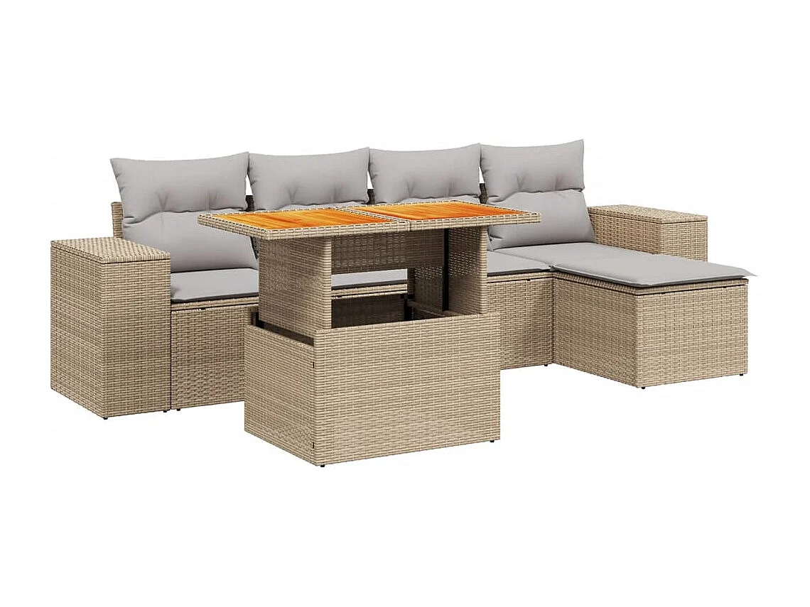 Salon de jardin avec coussins 6 pcs beige résine tressée