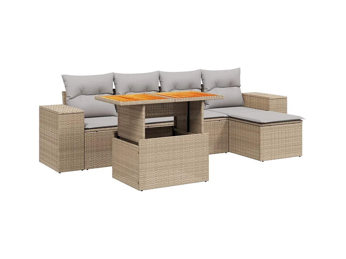 Salon de jardin avec coussins 6 pcs beige résine tressée