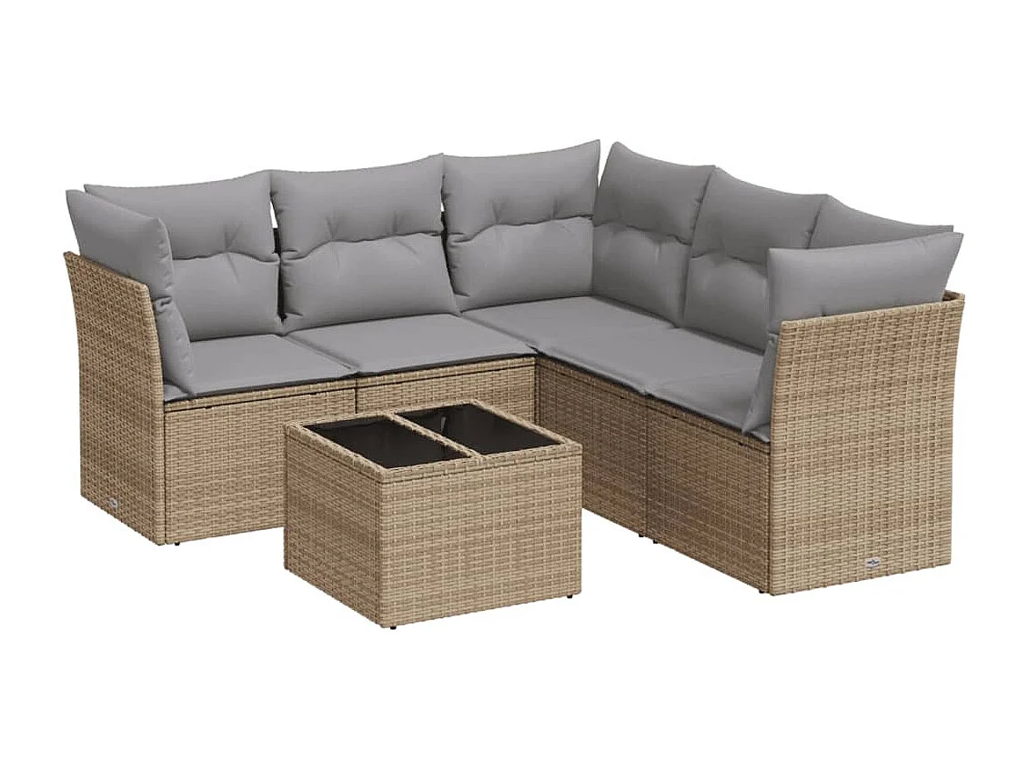Salon de jardin avec coussins 6 pcs beige résine tressée