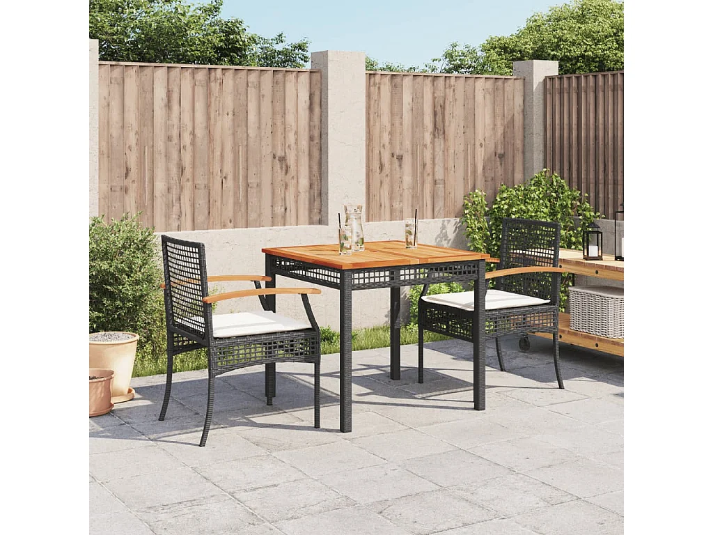 Ensemble à manger de jardin avec coussins 3 pcs Noir