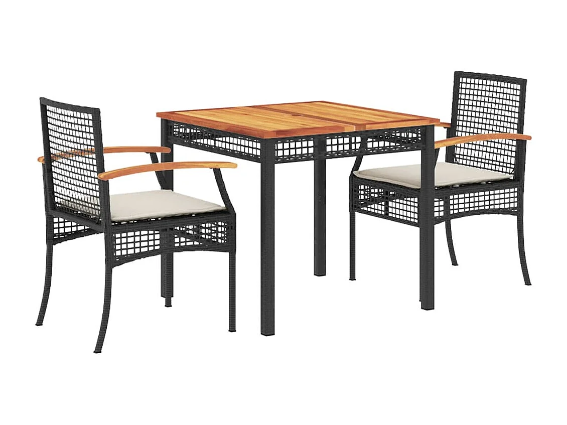 Ensemble à manger de jardin avec coussins 3 pcs Noir