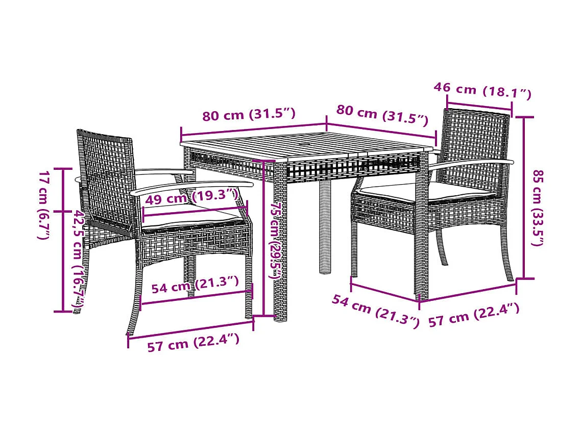 Ensemble à manger de jardin avec coussins 3 pcs Noir