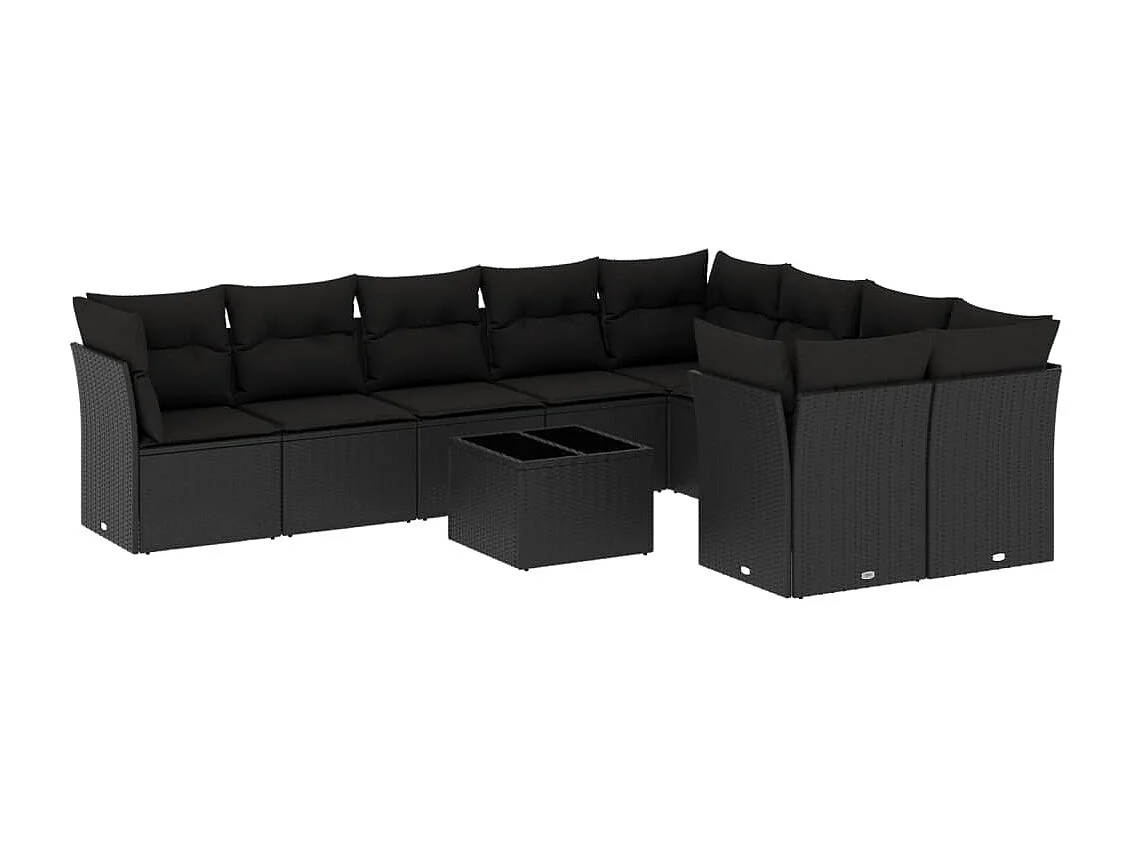 Set Divani da Giardino 10pz con Cuscini in Polyrattan Nero