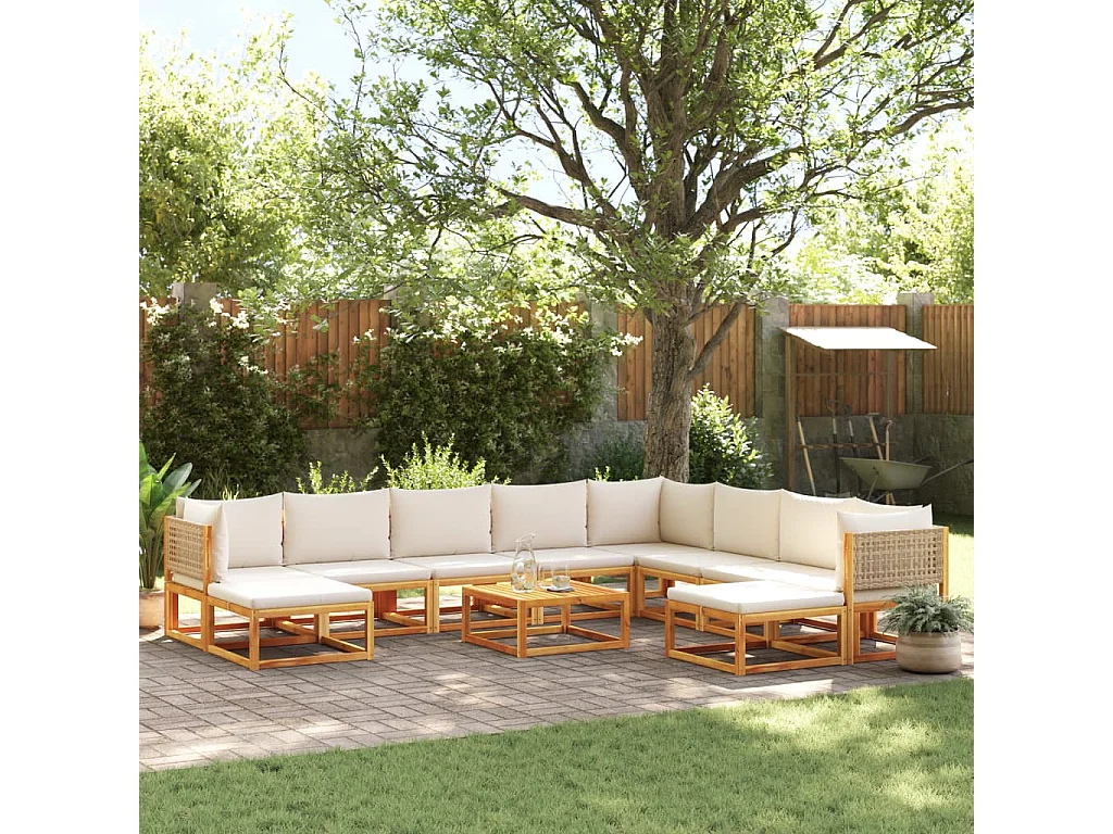 Salon de jardin avec coussins 11 pcs bois massif d'acacia