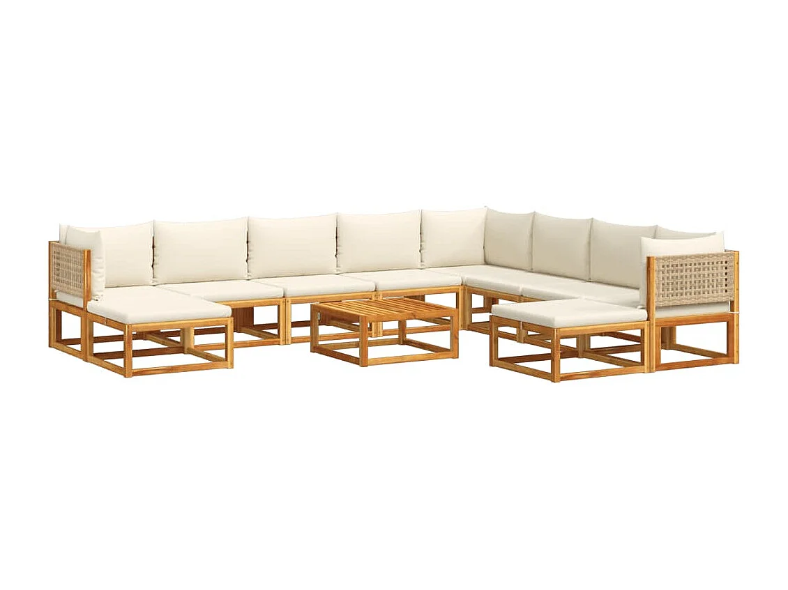 Salon de jardin avec coussins 11 pcs bois massif d'acacia
