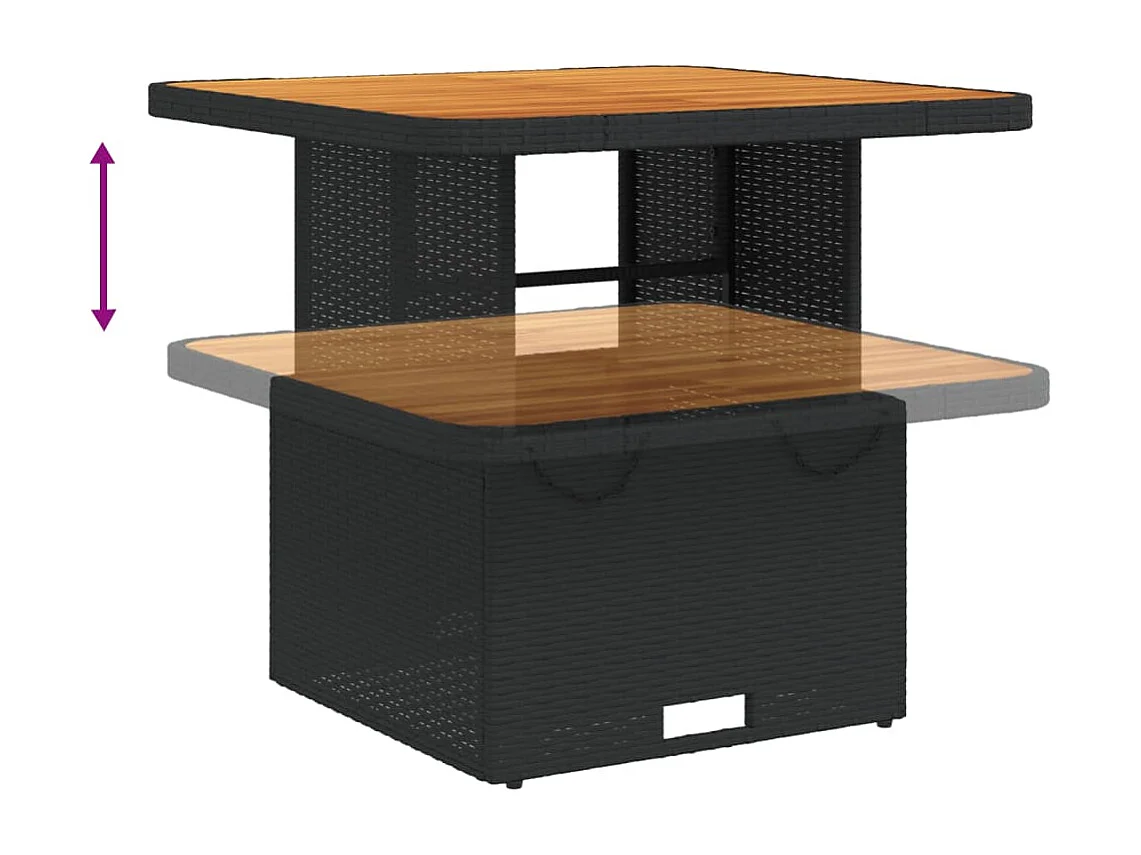 3 pcs conjunto de jantar p/ jardim c/ almofadões vime PE preto