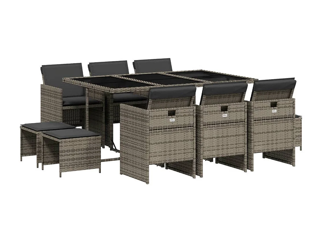 Ensemble à manger de jardin 11pcs avec coussins gris poly rotin